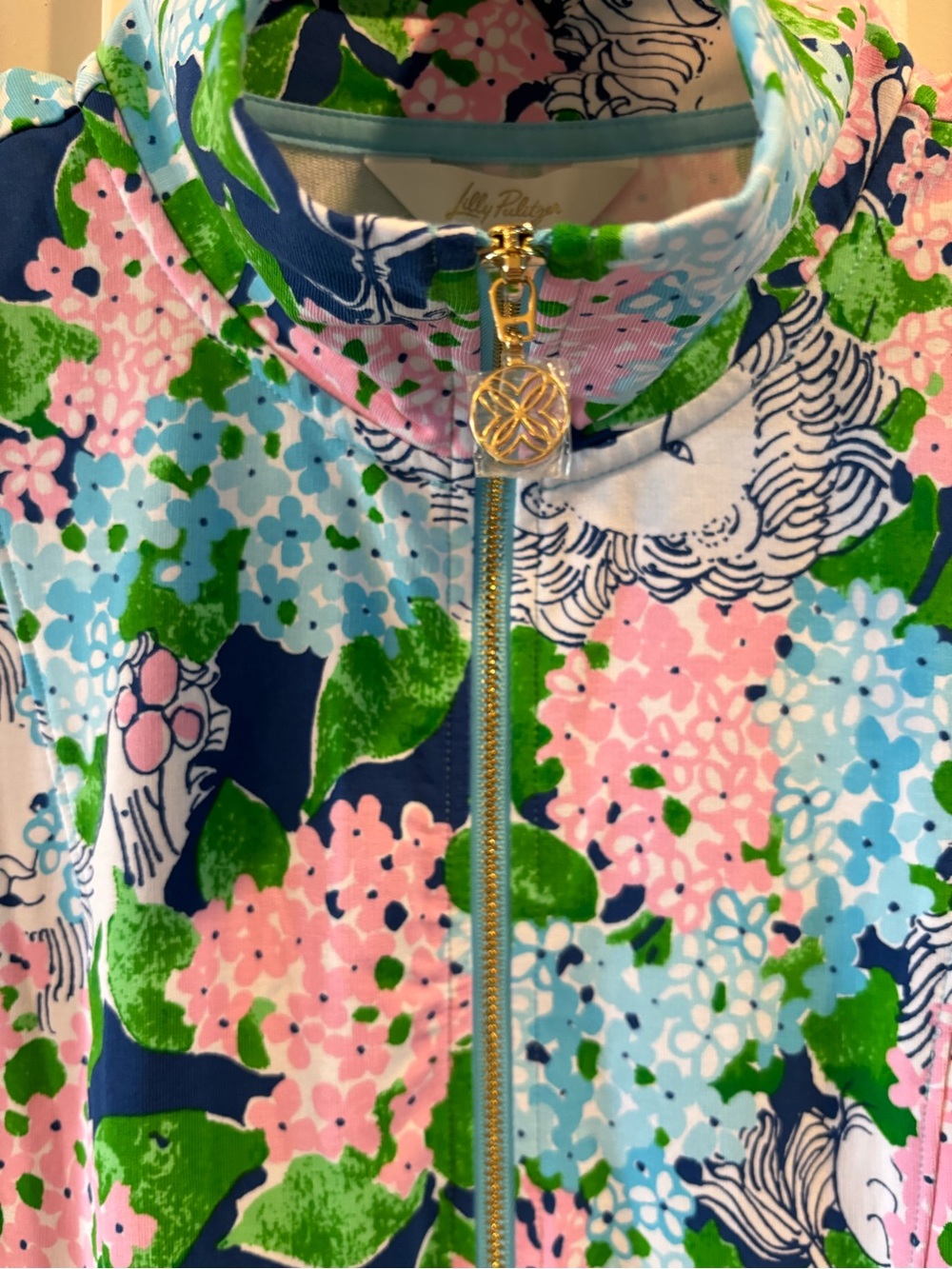 Lilly Pulitzer Pink Blue Green Floral Short-Sleeve Zip Dress Lydia the lion - Picture 4 of 6